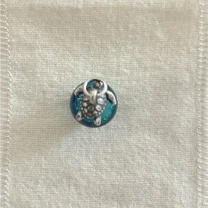 RETIRED James Avery Silver Turtle Charm on Green-Blue Bead